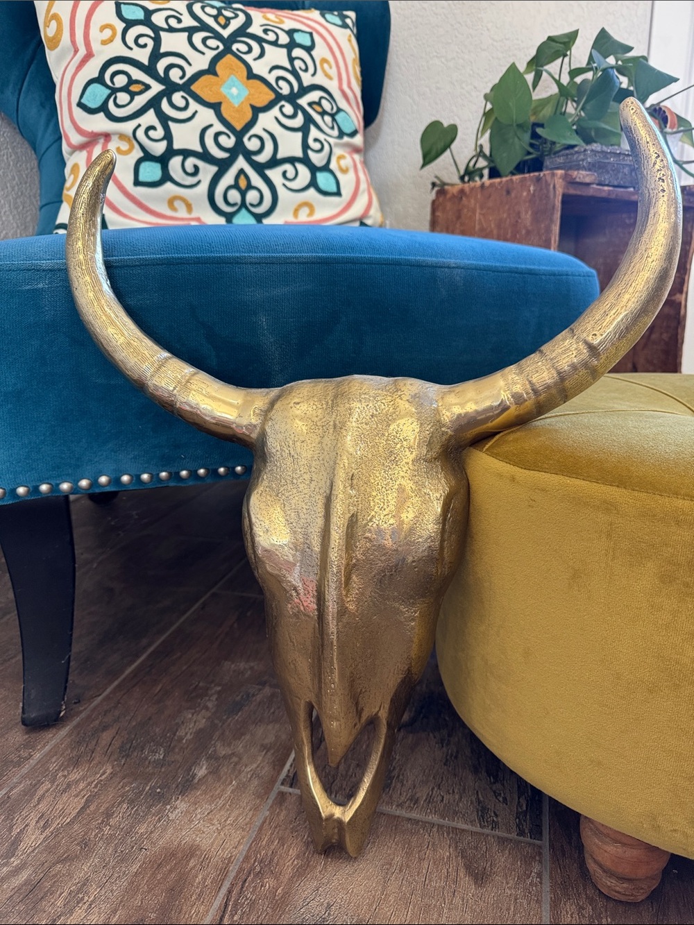 🤠 Gold Metallic Texas Longhorn Steer Skull Wall Decor / Boho Chic